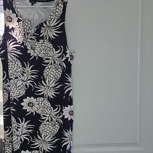 Talbots Black and Cream Floral Midi Dress